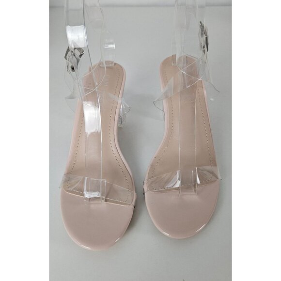 Womens Size 6 Clear Ankle Strap Block Nude Heel Strappy Sandals Shoes Stylish - Picture 9 of 11